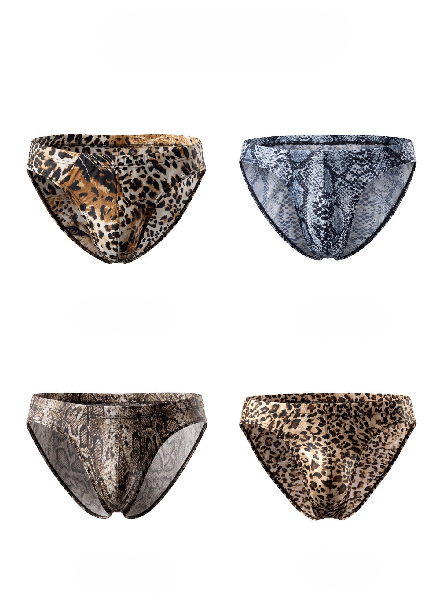 Men's Sexy Low-Rise Ice Silk Briefs with Wild Leopard Print and U-Pouch Design