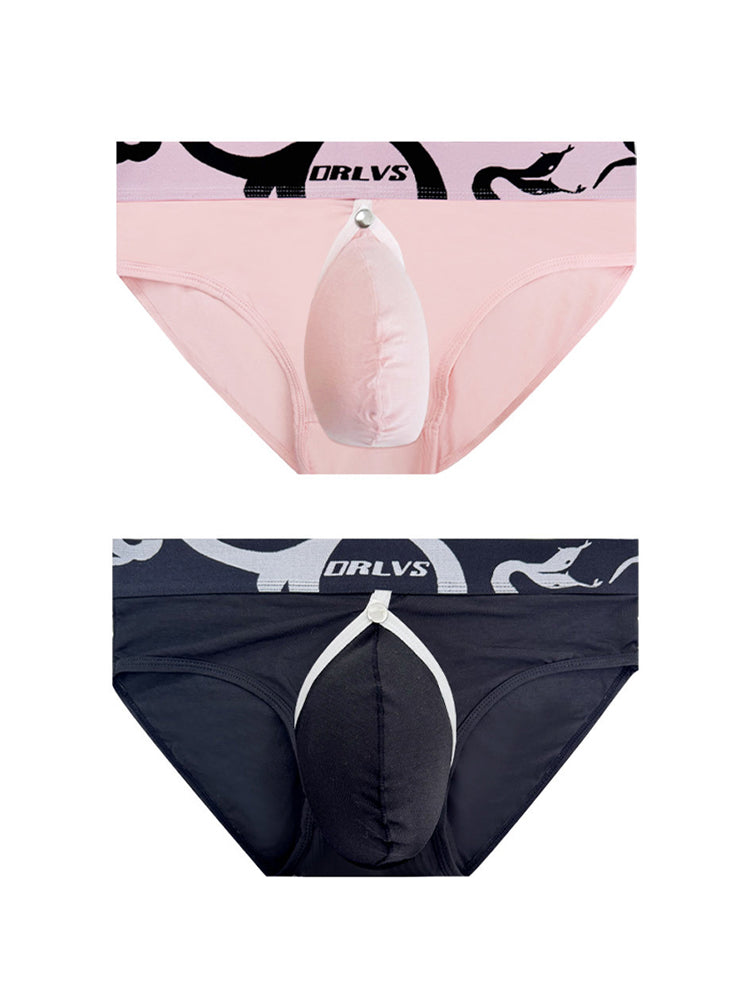 2 Pack Men's Detachable Pouch Open-Crotch Breathable Modal Soft Briefs