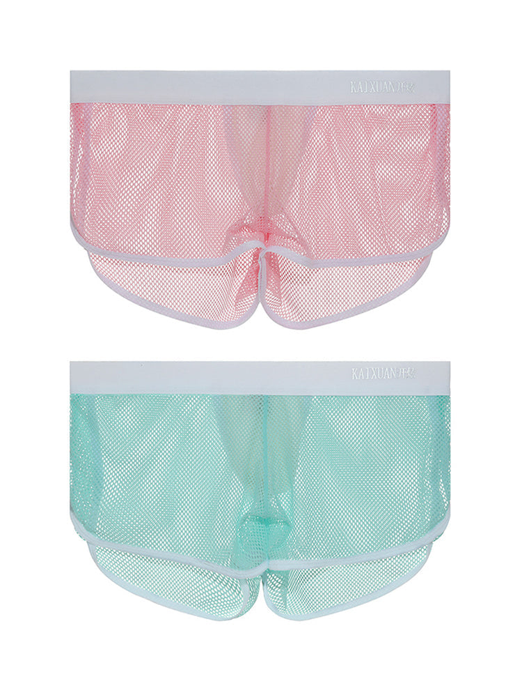 2 Pack Men's Mesh Breathable Solid Color Low-Rise Quick-Dry Fabric Boxers