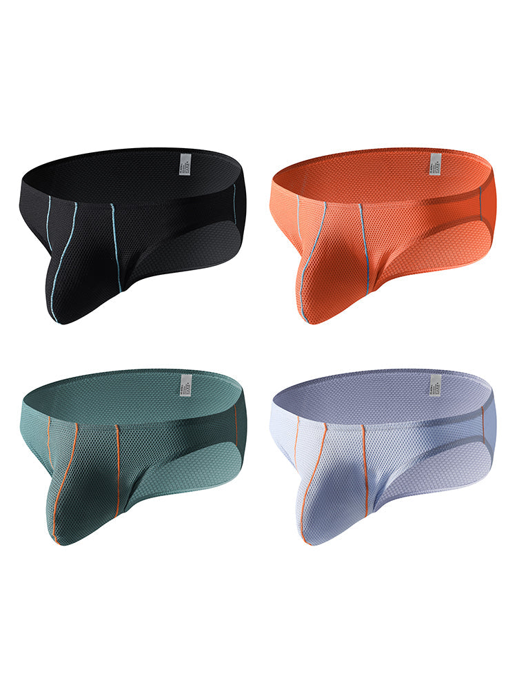 4 Pack Men's Low-Rise Textured Solid Briefs with Enhanced Pouch