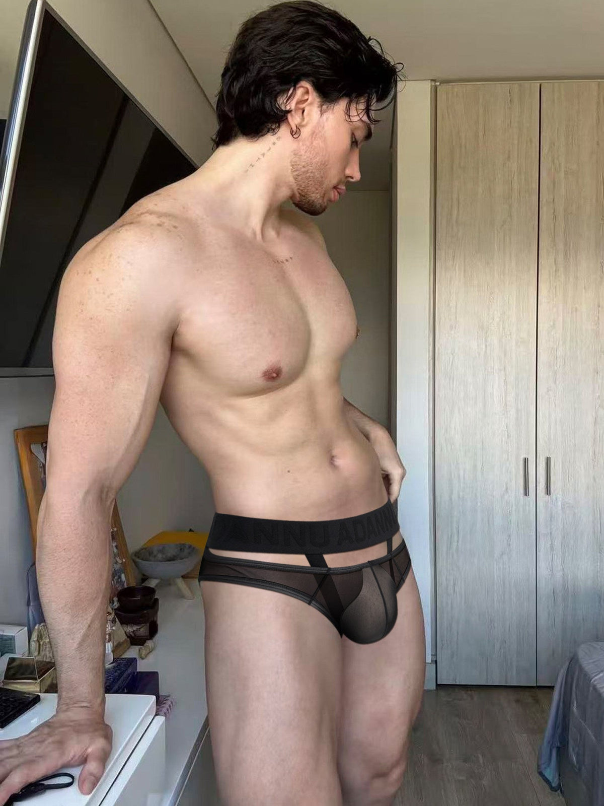 Men's Stretch Solid Color Sexy Crotch Single-Layer Briefs with Support Ring
