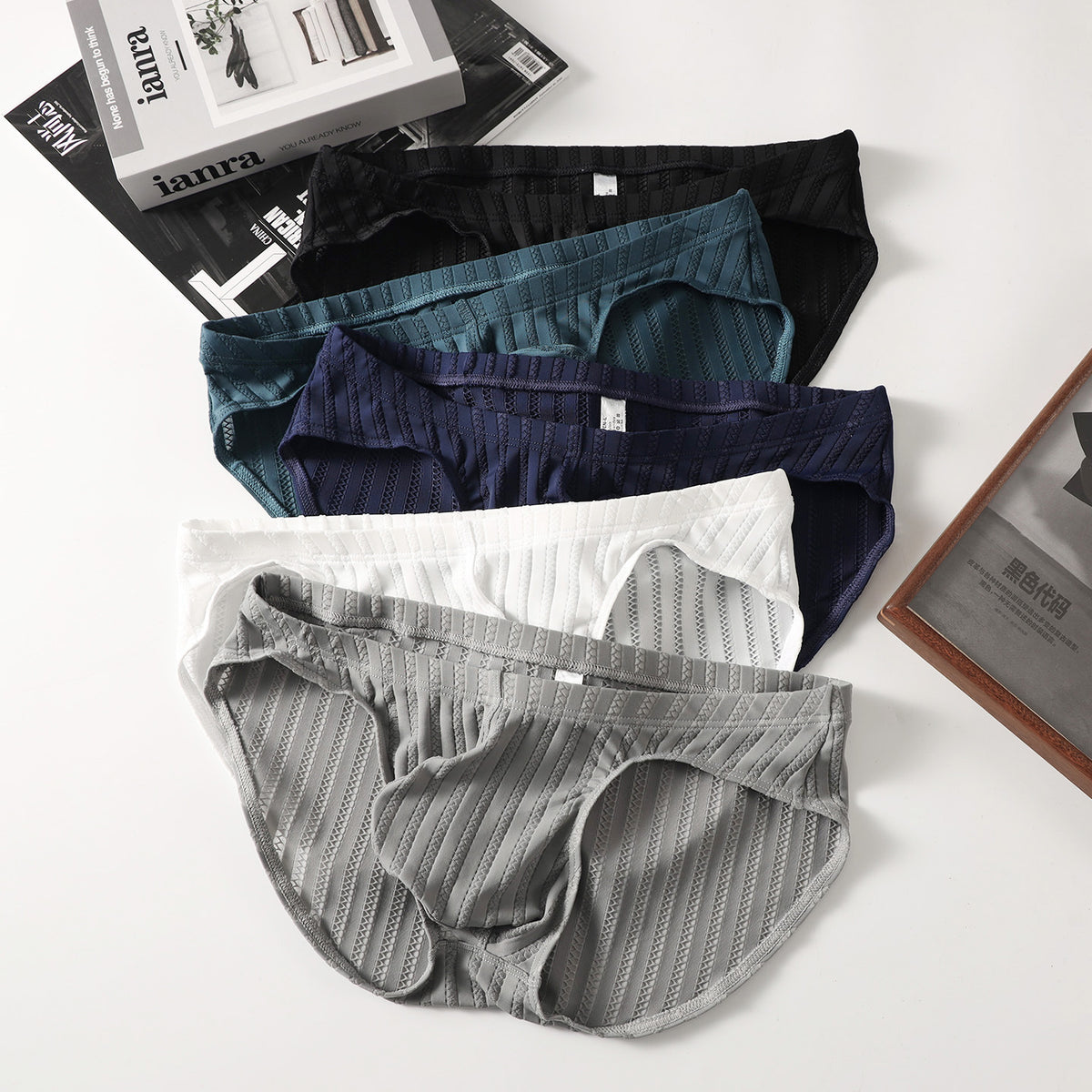 Solid Color Striped Sexy Large Pocket Briefs