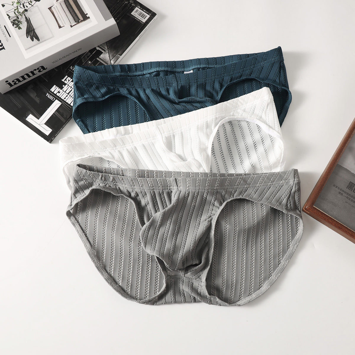 Solid Color Striped Sexy Large Pocket Briefs
