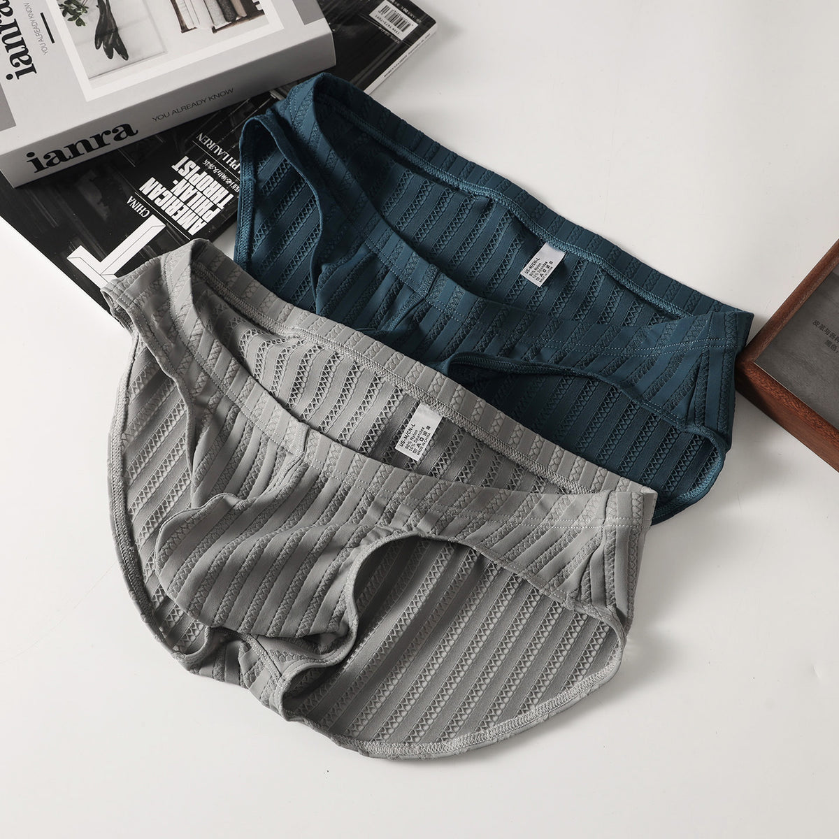 Solid Color Striped Sexy Large Pocket Briefs