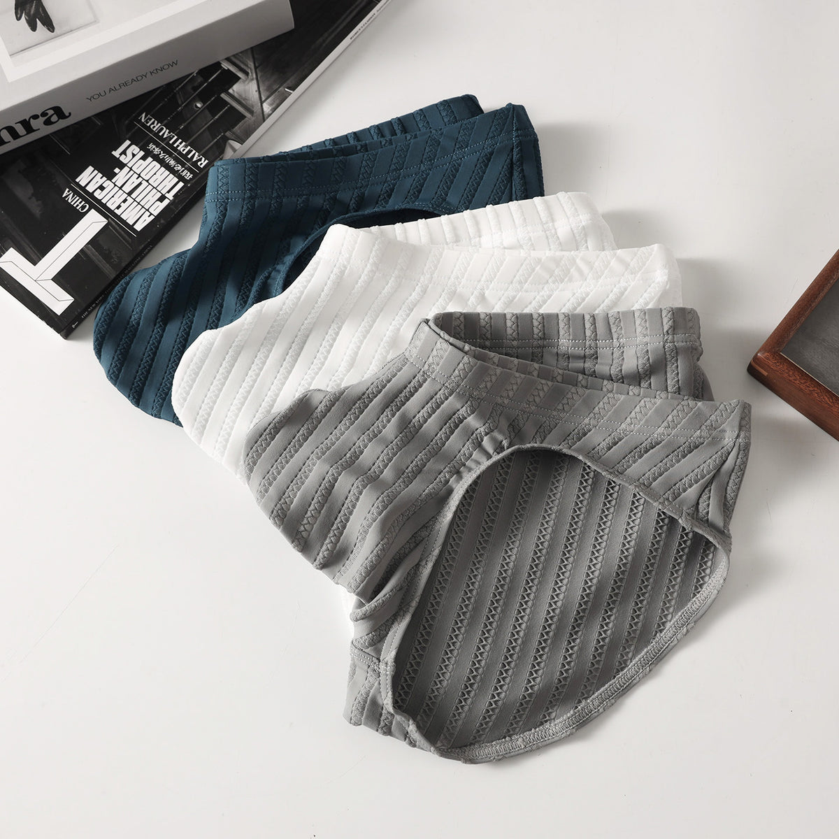 Solid Color Striped Sexy Large Pocket Briefs