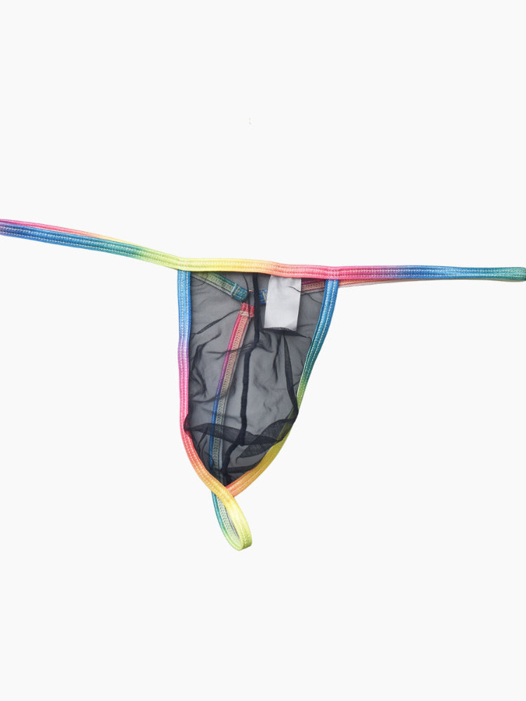 3 Pack Men's Sexy Mesh Strings with Rainbow Waistband