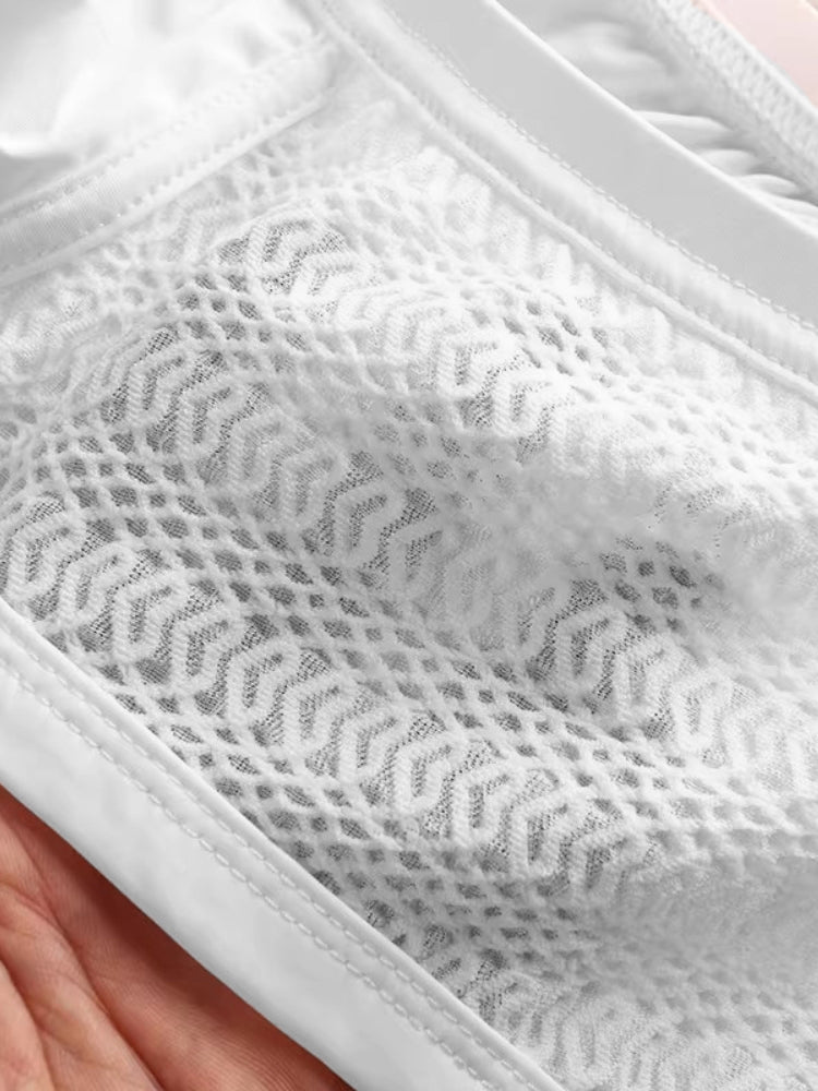 2 Pack Men's Sexy Semi-Sheer Lace Mesh Trunks with Contoured U-Pouch