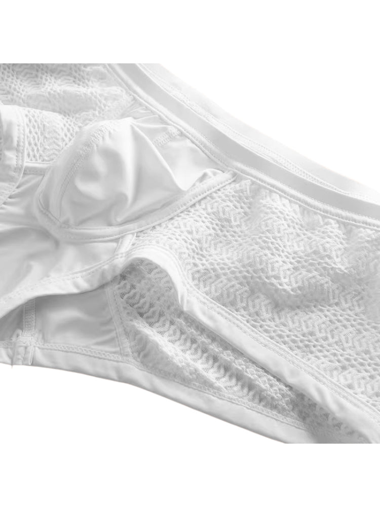 2 Pack Men's Sexy Semi-Sheer Lace Mesh Trunks with Contoured U-Pouch