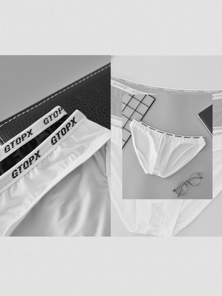 2 Pack Men's Low-Rise Sporty Ice-Silk Bikini with Mesh Front and U-Contour Pouch