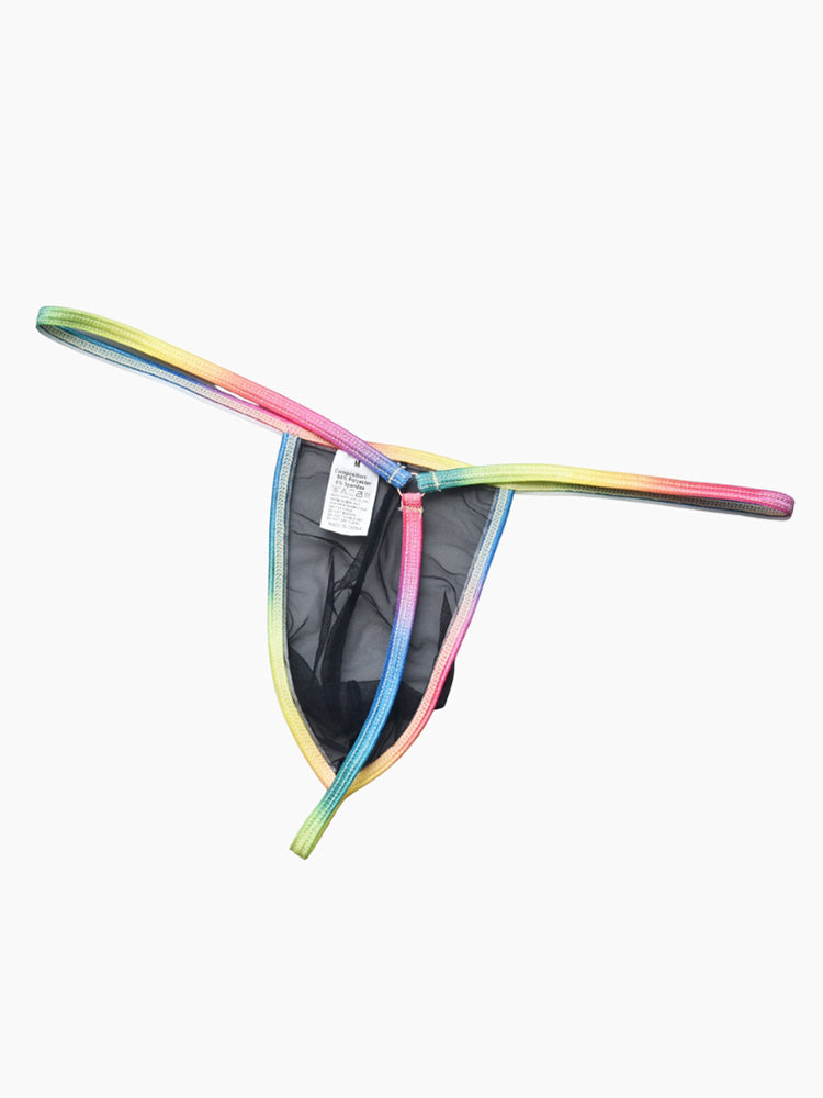 3 Pack Men's Sexy Mesh Strings with Rainbow Waistband