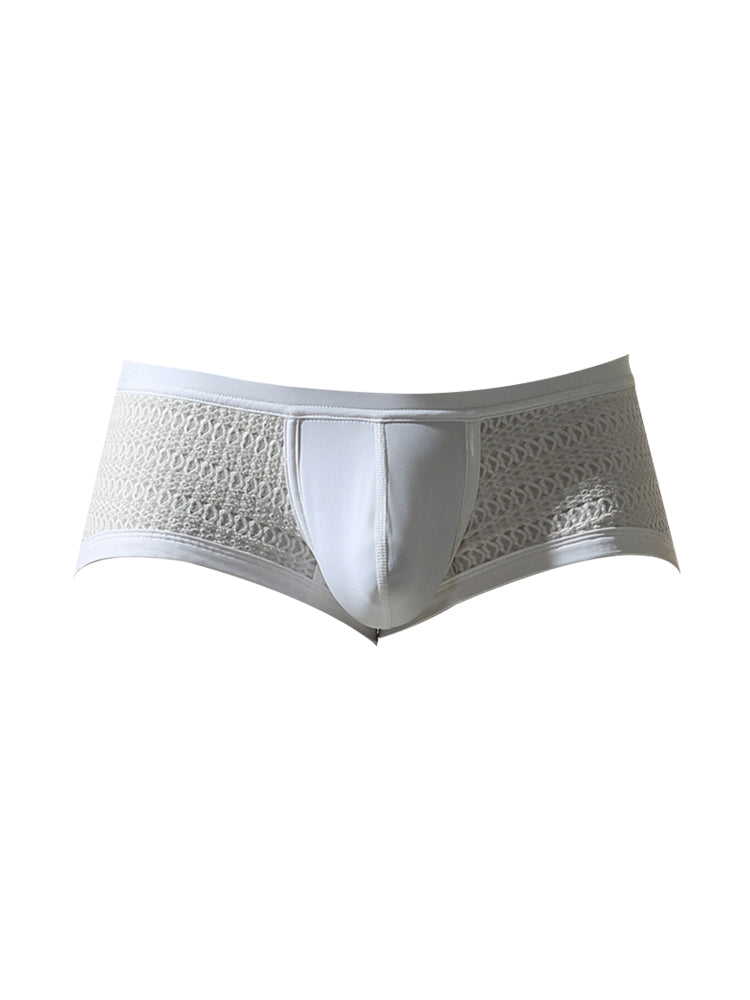 2 Pack Men's Sexy Semi-Sheer Lace Mesh Trunks with Contoured U-Pouch