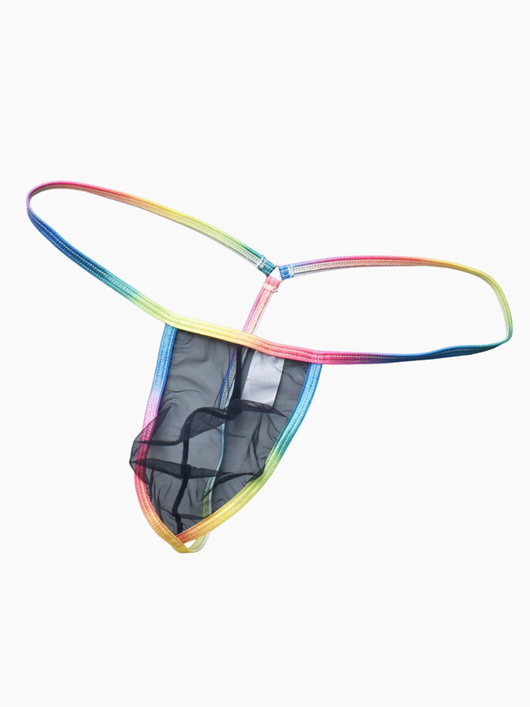 3 Pack Men's Sexy Mesh Strings with Rainbow Waistband