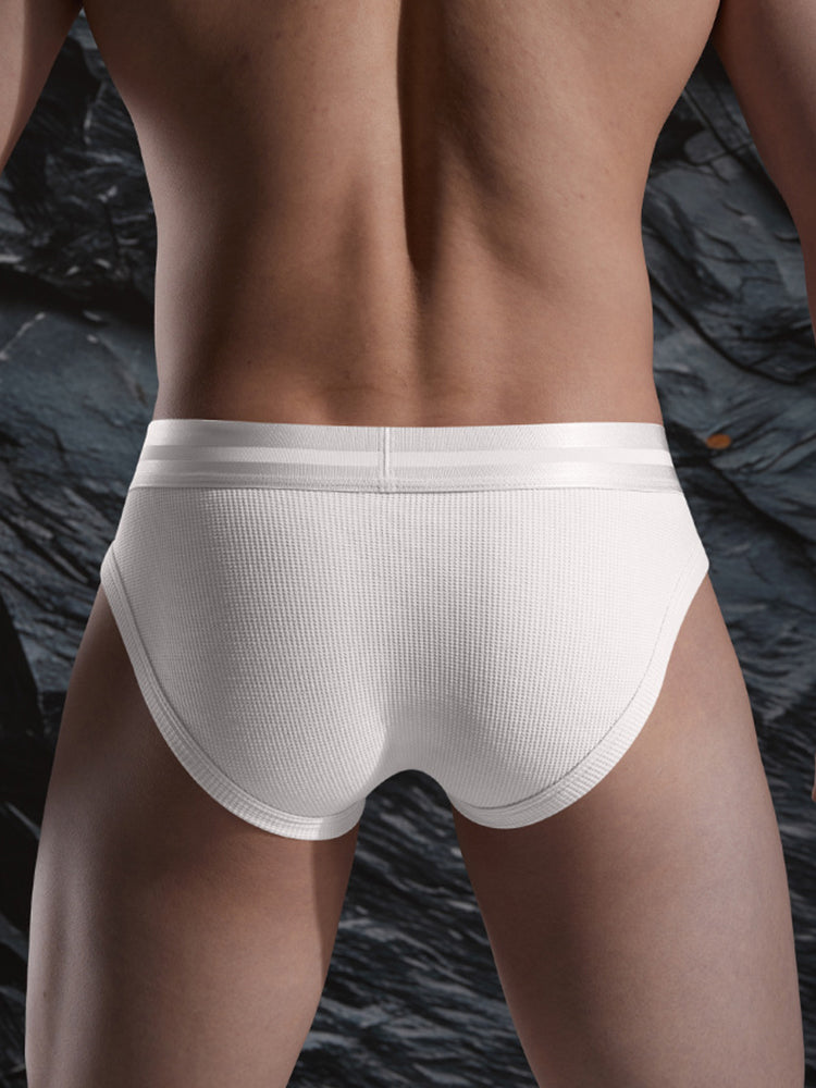 Men's Soft Cotton Blend Waffle Briefs with Separate Pouch and High-Leg Cut