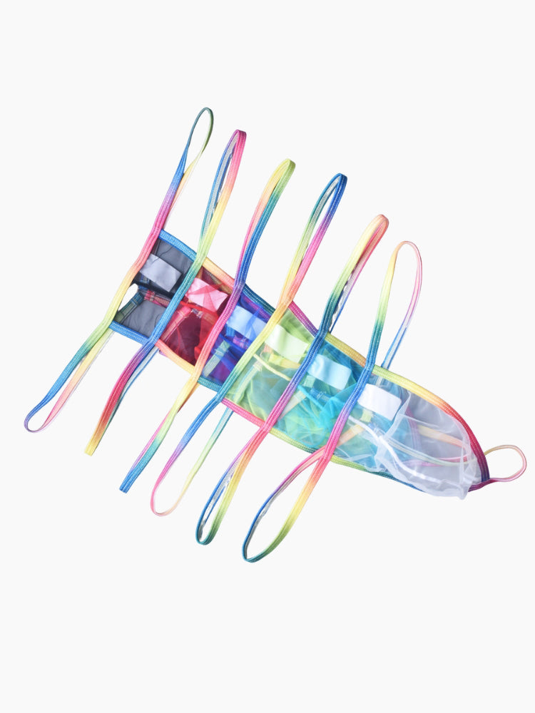 3 Pack Men's Sexy Mesh Strings with Rainbow Waistband