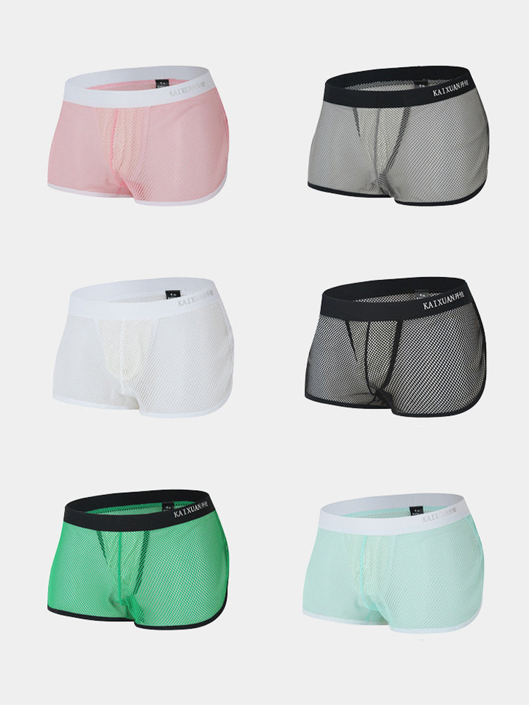 2 Pack Men's Mesh Breathable Solid Color Low-Rise Quick-Dry Fabric Boxers