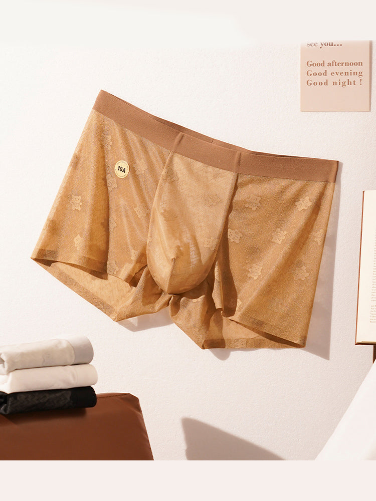 Men's 3D Pouch Vintage Lace Jacquard Mulberry Silk Breathable Trunks