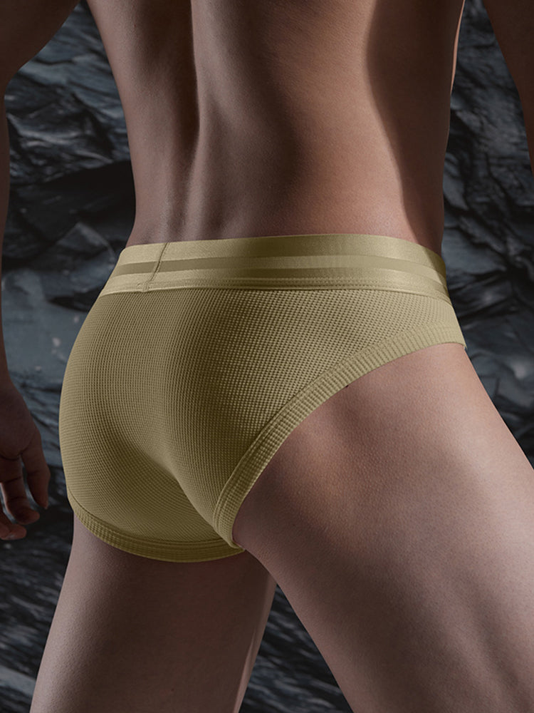 Men's Soft Cotton Blend Waffle Briefs with Separate Pouch and High-Leg Cut