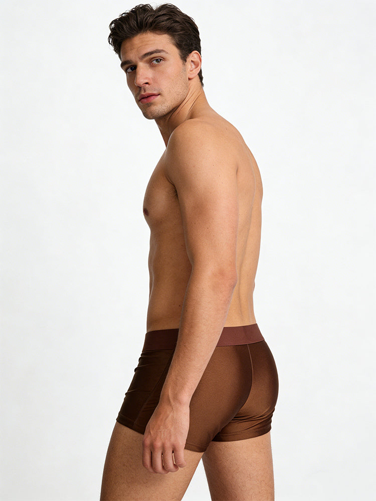 Men's Wide Elastic Waistband Solid Color Enhancing Pouch Trunks