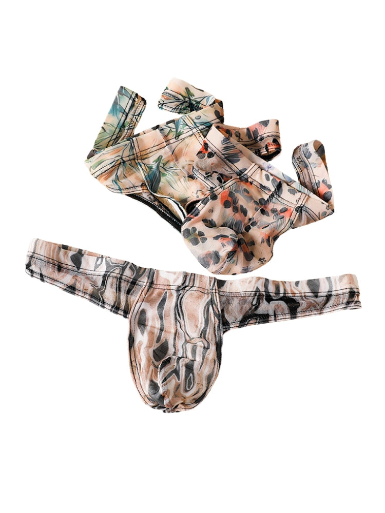 3 Pack Men's Ice-Silk Leopard Mesh Thong with Double-Lined Crotch