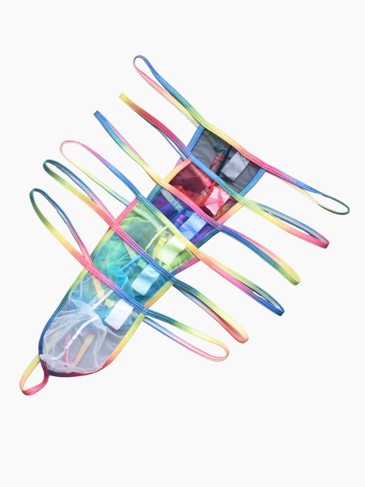 3 Pack Men's Sexy Mesh Strings with Rainbow Waistband