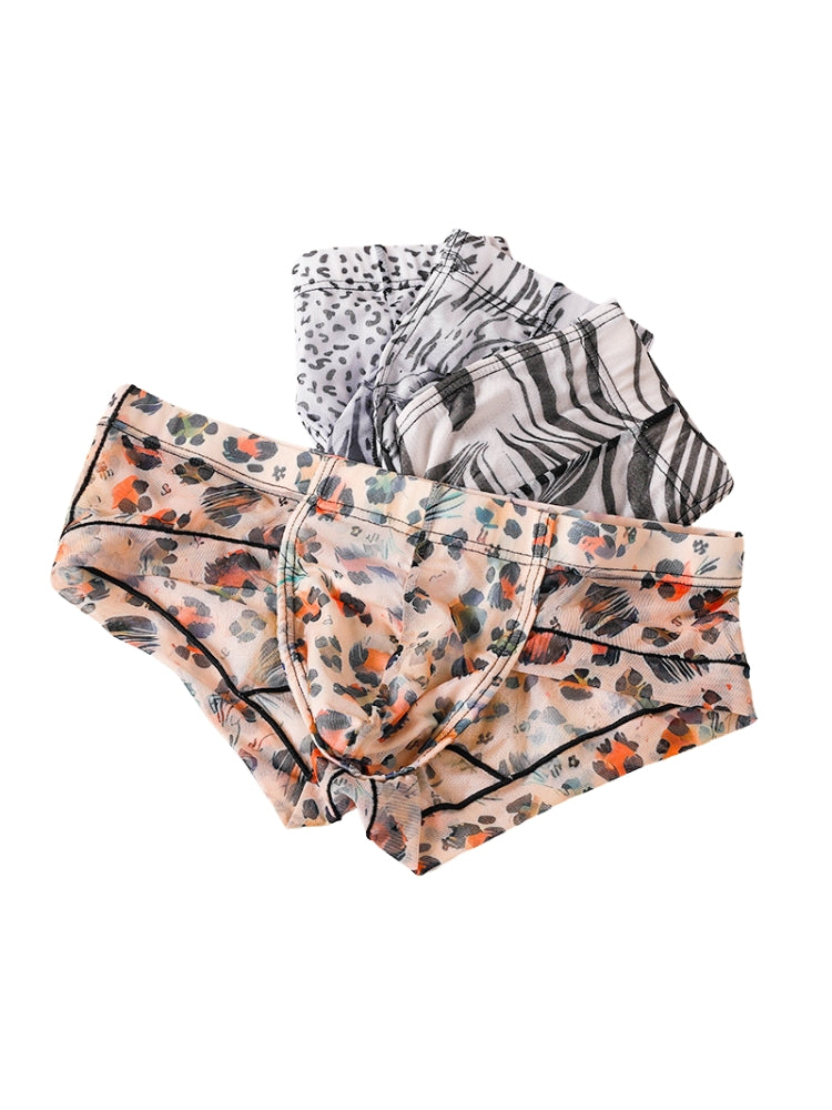 3 Pack Men's Ice-Silk Leopard Mesh Support Pouch Briefs