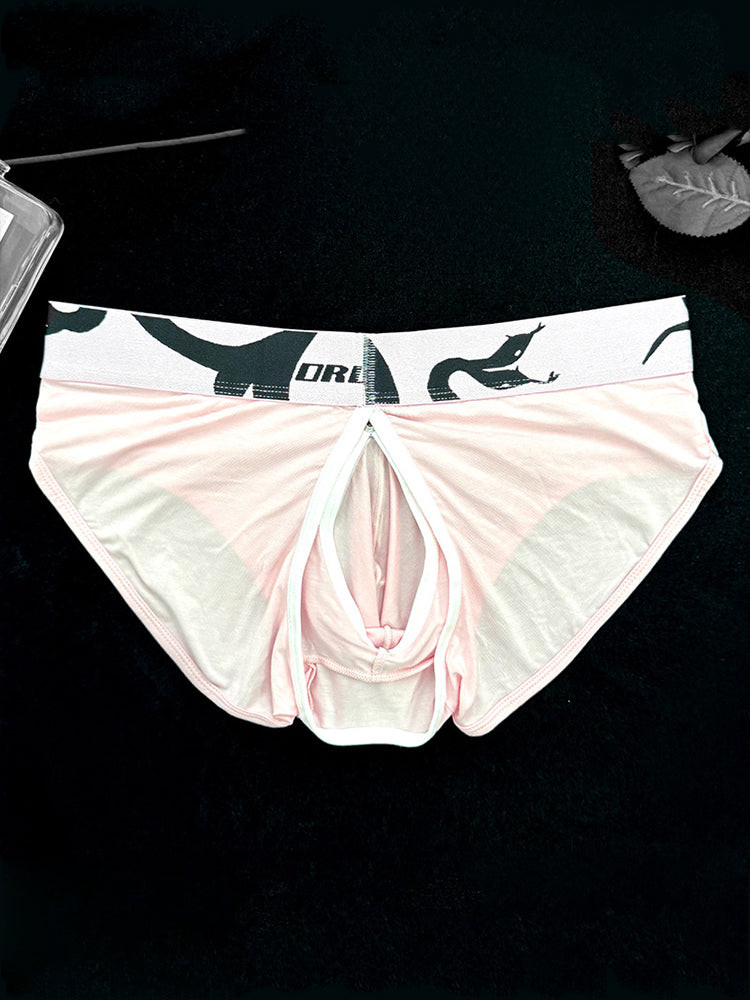 2 Pack Men's Detachable Pouch Open-Crotch Breathable Modal Soft Briefs