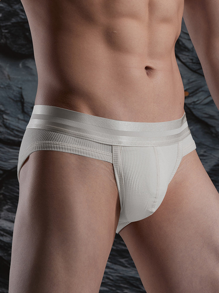 Men's Soft Cotton Blend Waffle Briefs with Separate Pouch and High-Leg Cut