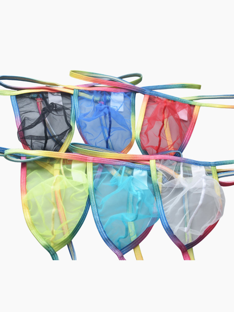 3 Pack Men's Sexy Mesh Strings with Rainbow Waistband