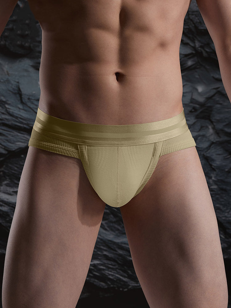 Men's Soft Cotton Blend Waffle Briefs with Separate Pouch and High-Leg Cut