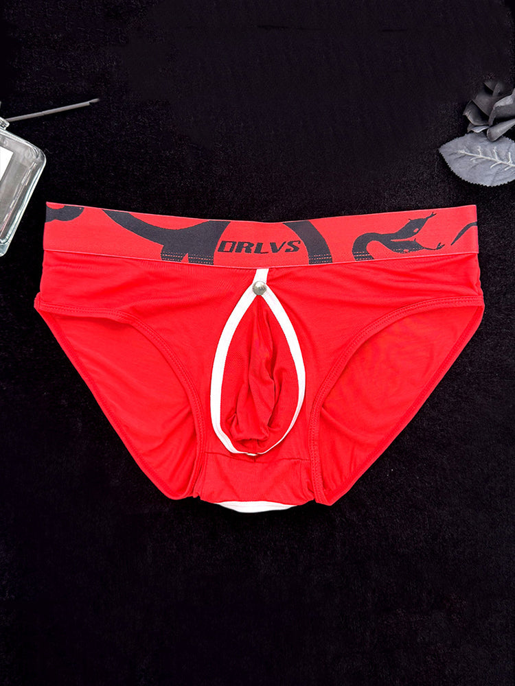 2 Pack Men's Detachable Pouch Open-Crotch Breathable Modal Soft Briefs