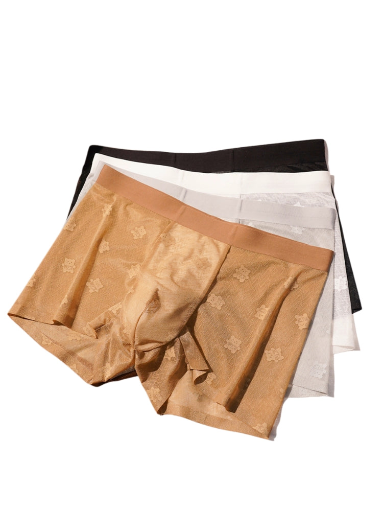Men's 3D Pouch Vintage Lace Jacquard Mulberry Silk Breathable Trunks