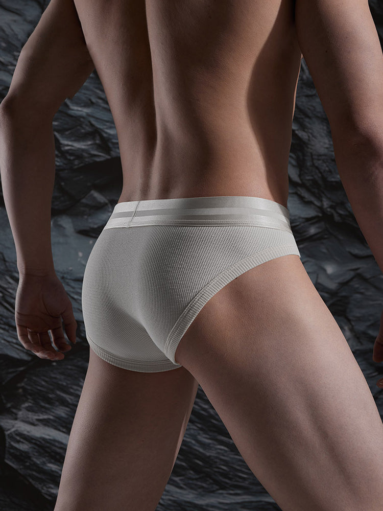 Men's Soft Cotton Blend Waffle Briefs with Separate Pouch and High-Leg Cut