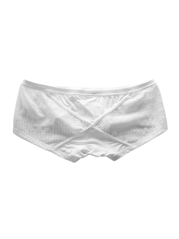 2 Pack Men's Sexy Semi-Sheer Lace Mesh Trunks with Contoured U-Pouch