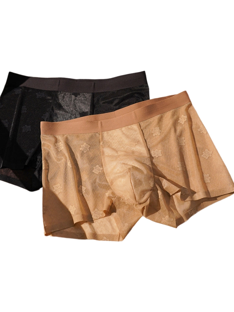 Men's 3D Pouch Vintage Lace Jacquard Mulberry Silk Breathable Trunks