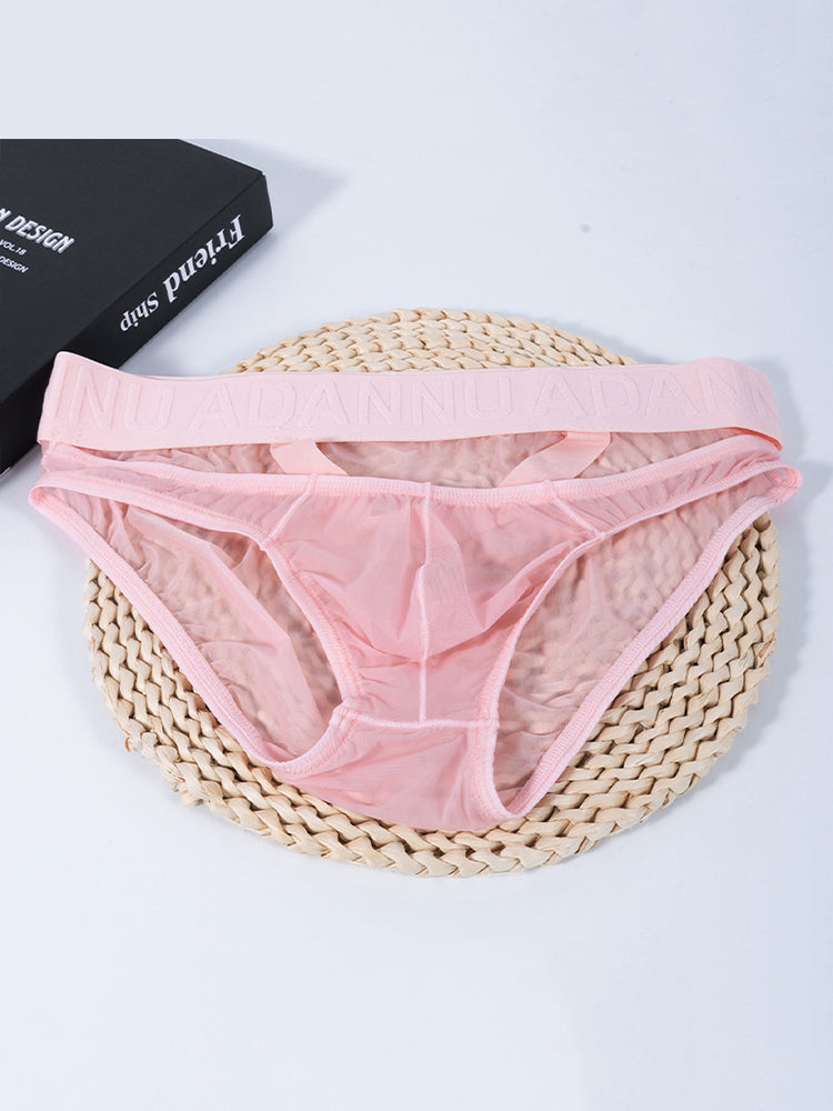 Men's Stretch Solid Color Sexy Crotch Single-Layer Briefs with Support Ring