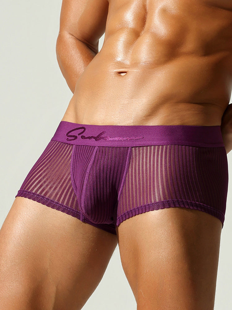 3 Pack Men's Striped Mesh Trunks with Comfort Pouch