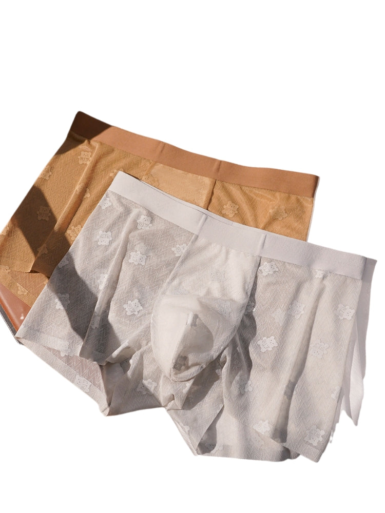 Men's 3D Pouch Vintage Lace Jacquard Mulberry Silk Breathable Trunks