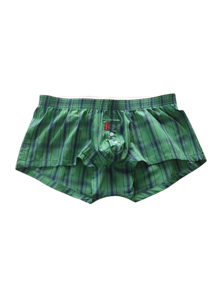 2 Pack Men's Cotton Plaid Boxers with 3D U-Pouch and Button Fly