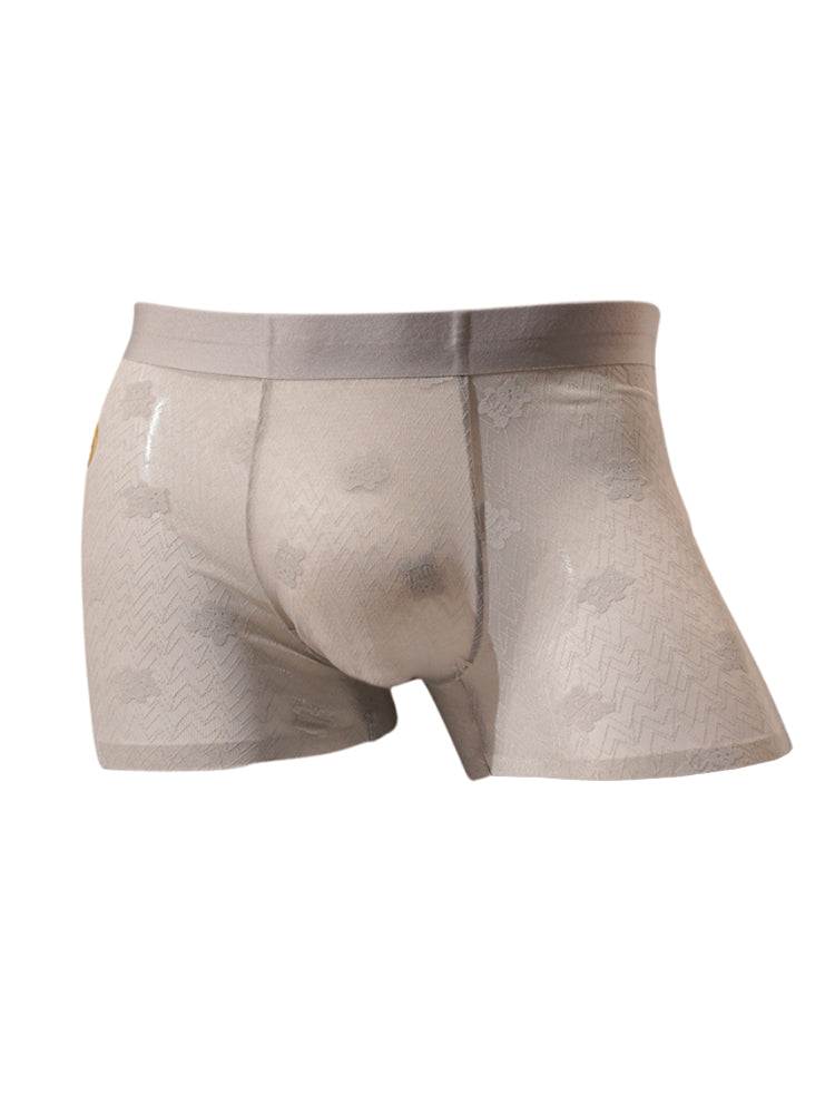 Men's 3D Pouch Vintage Lace Jacquard Mulberry Silk Breathable Trunks