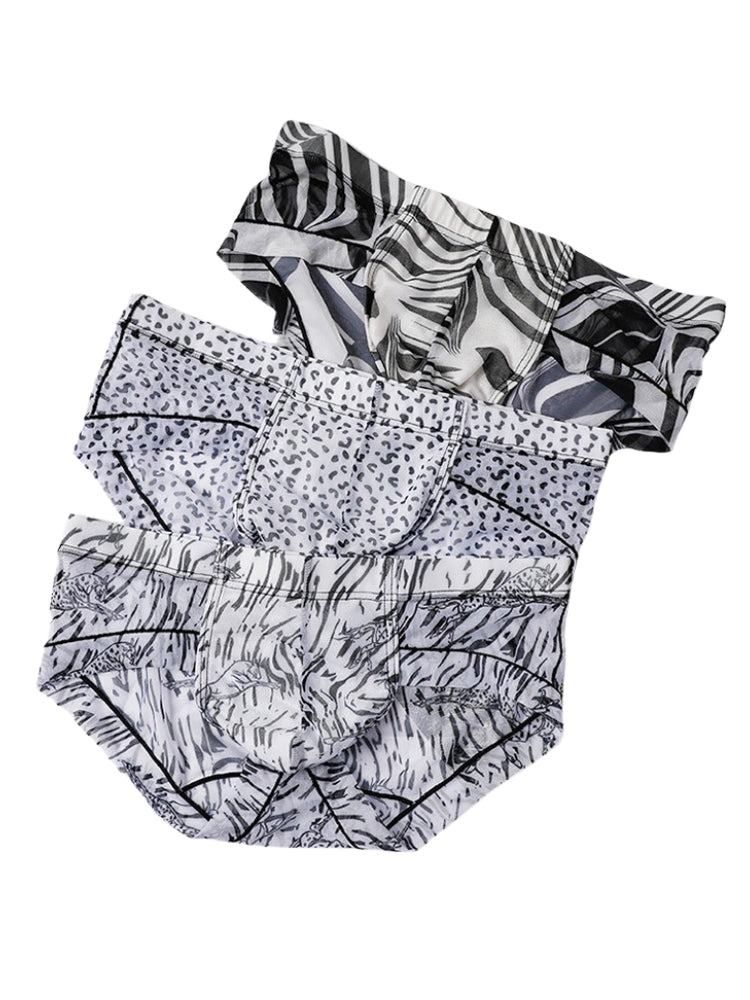 3 Pack Men's Ice-Silk Leopard Mesh Support Pouch Briefs