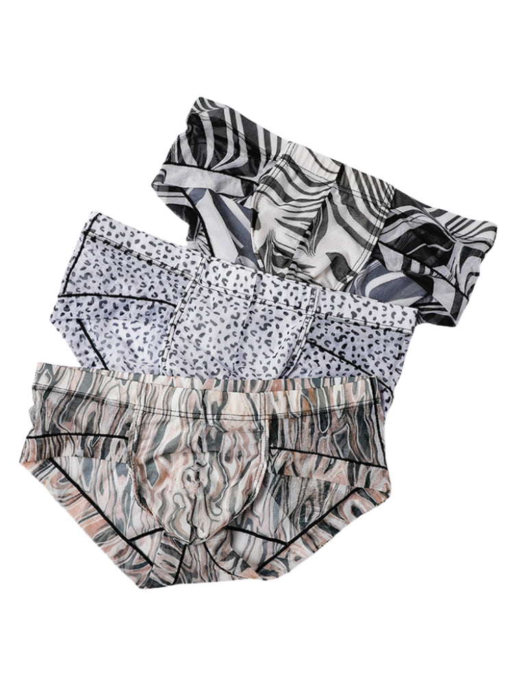 3 Pack Men's Ice-Silk Leopard Mesh Support Pouch Briefs