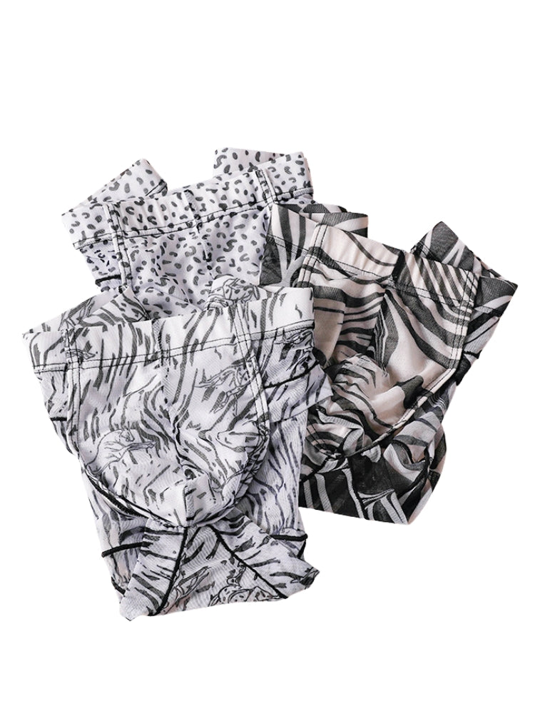 3 Pack Men's Ice-Silk Leopard Mesh Support Pouch Briefs