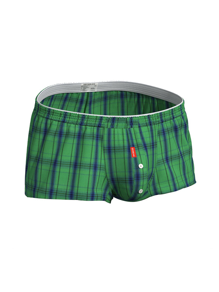 2 Pack Men's Cotton Plaid Boxers with 3D U-Pouch and Button Fly