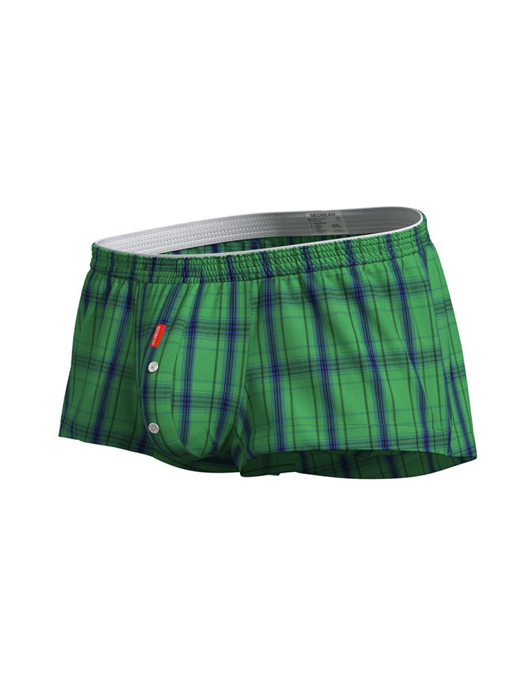 2 Pack Men's Cotton Plaid Boxers with 3D U-Pouch and Button Fly