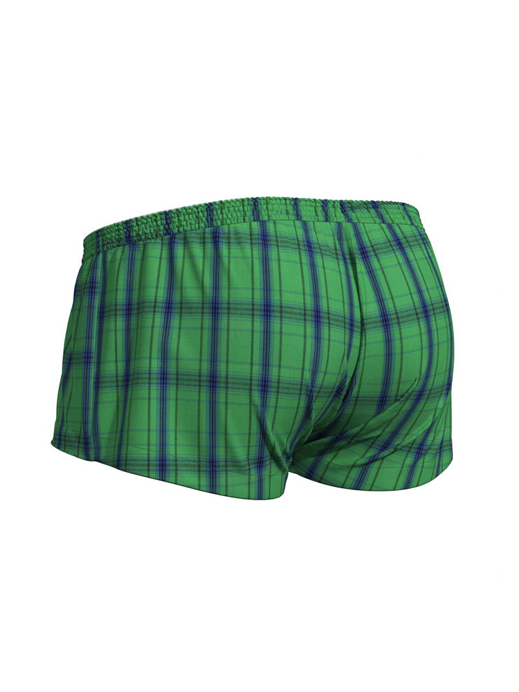2 Pack Men's Cotton Plaid Boxers with 3D U-Pouch and Button Fly