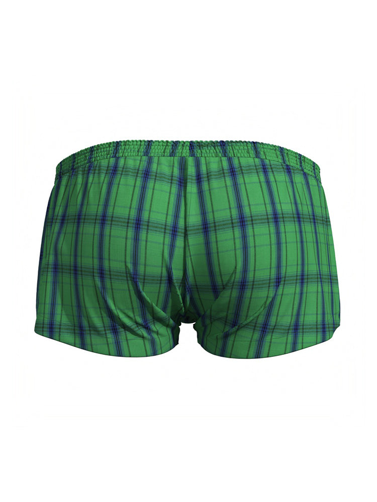 2 Pack Men's Cotton Plaid Boxers with 3D U-Pouch and Button Fly
