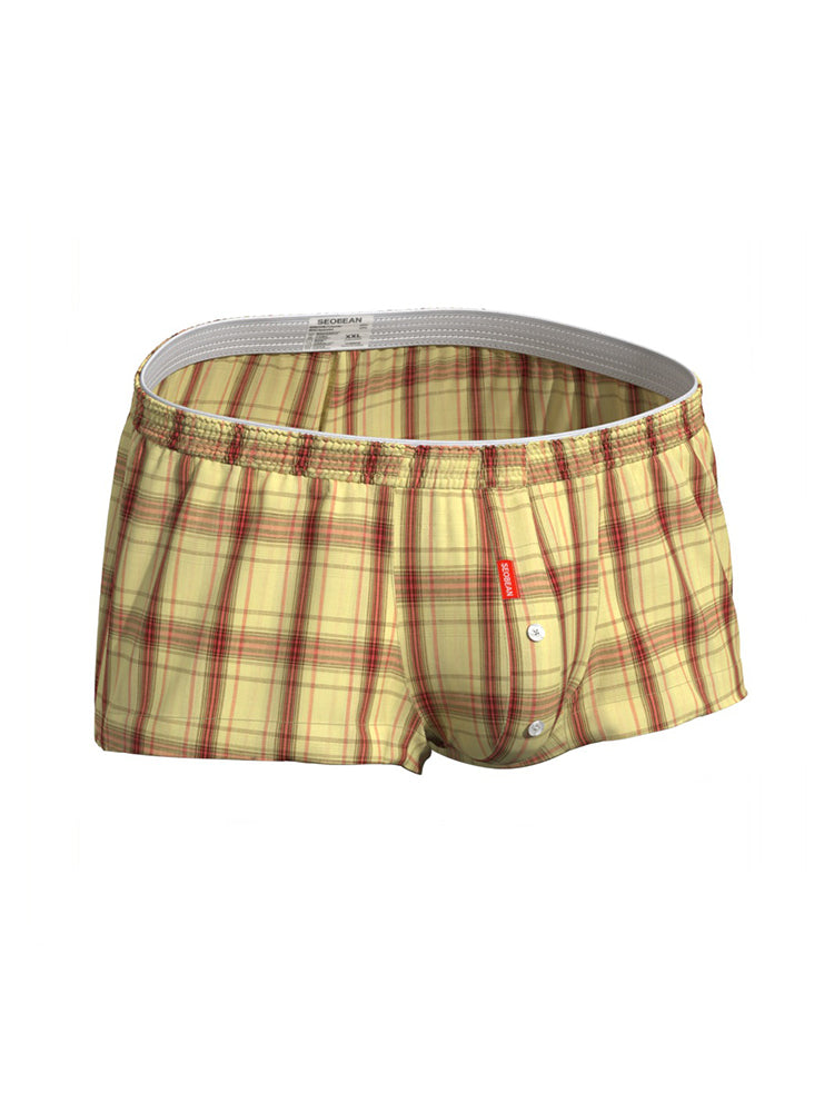 2 Pack Men's Cotton Plaid Boxers with 3D U-Pouch and Button Fly