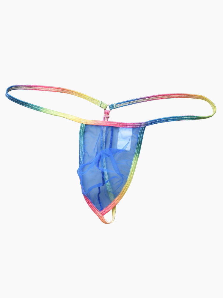 3 Pack Men's Sexy Mesh Strings with Rainbow Waistband