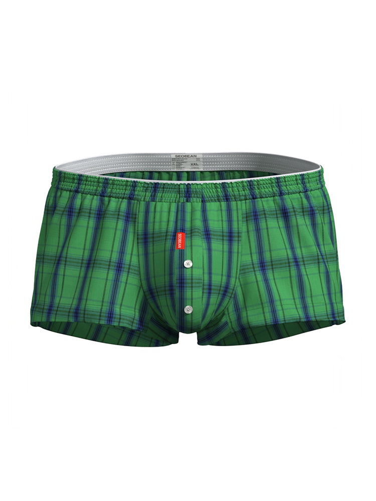2 Pack Men's Cotton Plaid Boxers with 3D U-Pouch and Button Fly