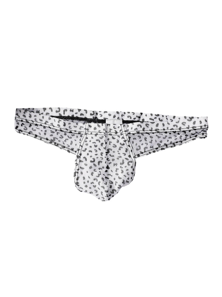 3 Pack Men's Ice-Silk Leopard Mesh Thong with Double-Lined Crotch